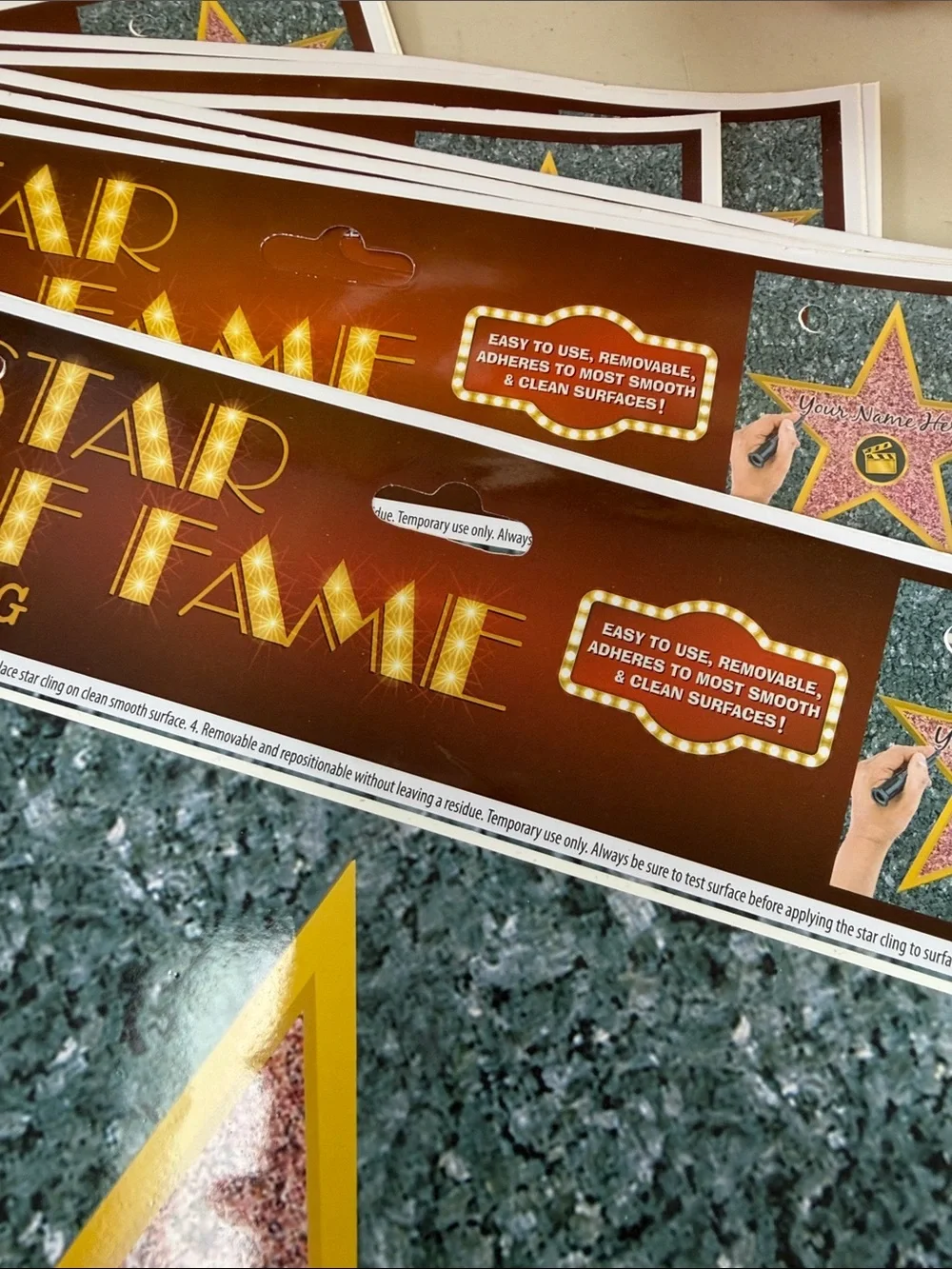 Star of Fame Cling Decal Pink & Gold Star 12 pieces removable stickers Hollywood